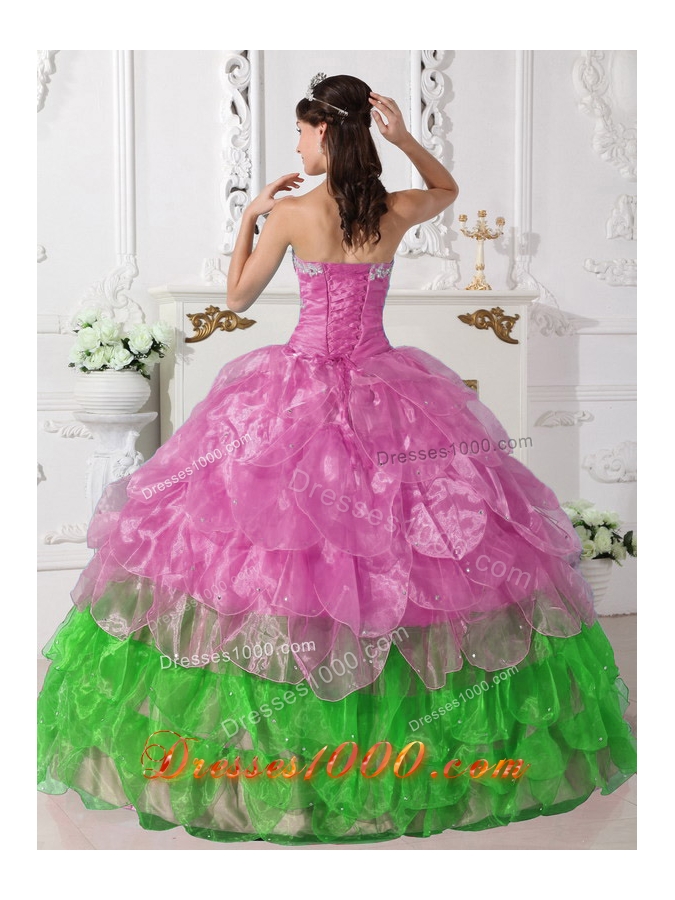 Colorful Puffy Strapless 2014 Appliques Quinceanera Gowns with Beading