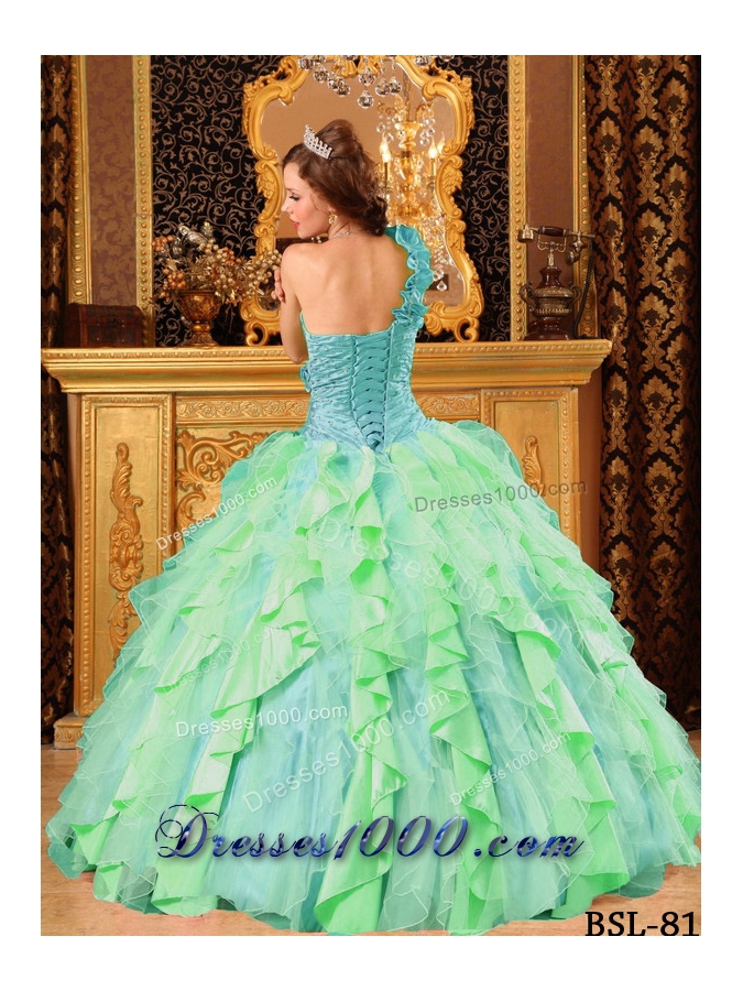 Pretty Multi-Color Puffy One Shoulder Beading And Ruffles Quinceanera Dresses