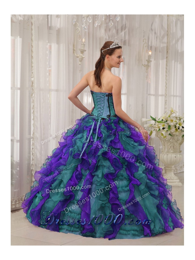 2014 Cute Appliques Quinceanera Dresses in Multi-colored Puffy Sweetheart