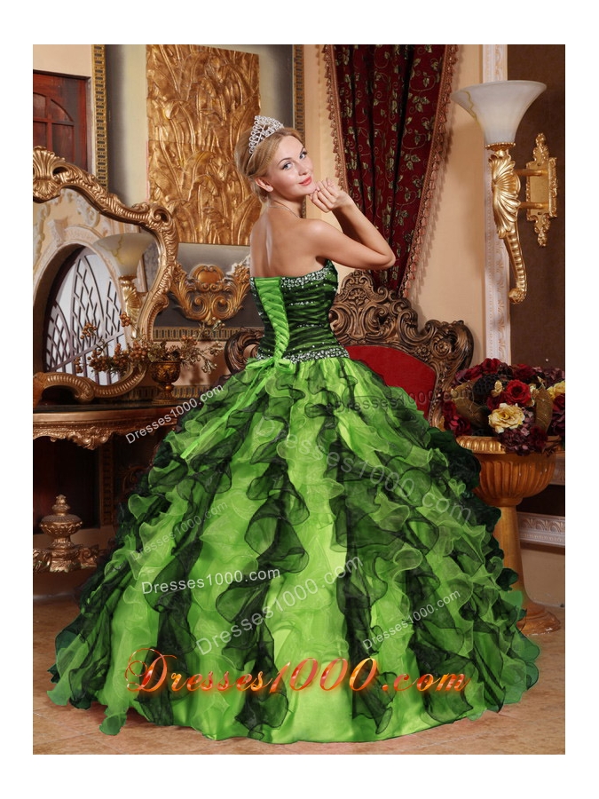 2014 Multi-Color Puffy Sweetheart Beading and Ruffles Quinceanera Dresses