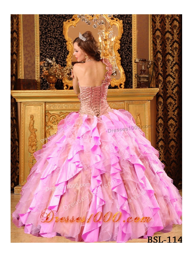 2014 Perfect Puffy One Shoulder Beading and Ruffles Quinceanera Dresses