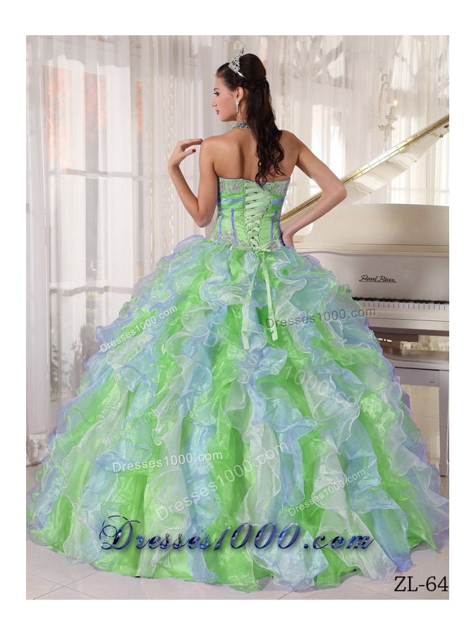 2014 Spring Multi-color Puffy Sweetheart Appliques Quinceanera Dresses
