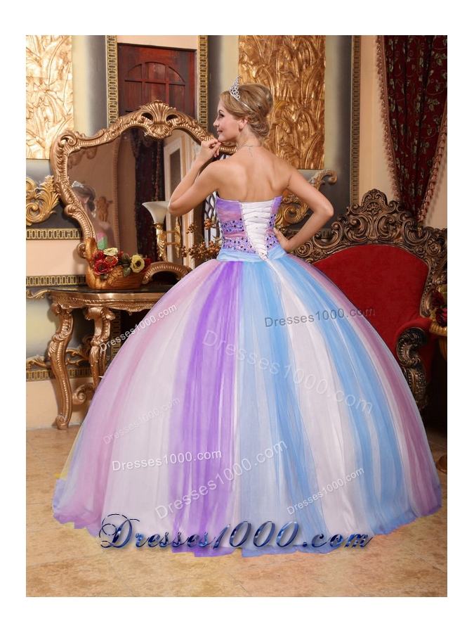 2014 Spring Multi-color Puffy Sweetheart Beading Quinceanera Dresses
