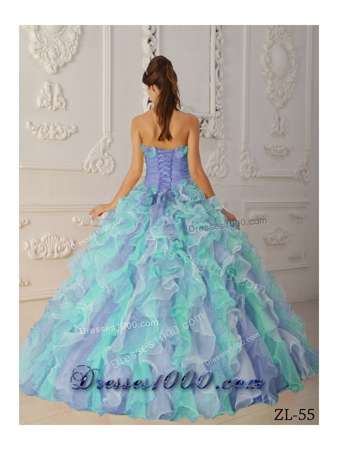 Elegant Multi-Color Puffy Strapless Ruffles Quinceanera Dress for 2014