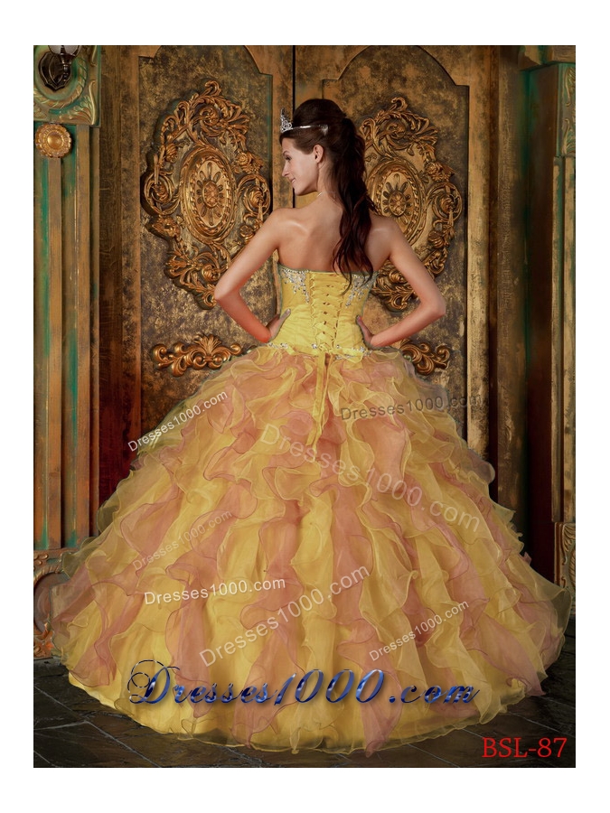 Luxurious Quinceanera Dresses in Yellow Princess Sweetheart Ruffles for 2014