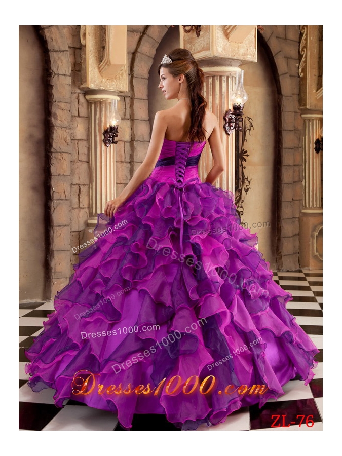 Multi-color Puffy Strapless Ruffles Quinceanera Dress for 2014