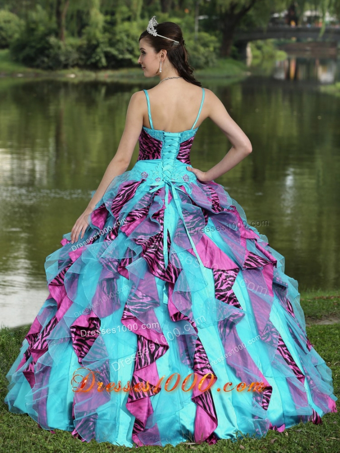 Organza Straps Beading 2014 Colorful Quinceanera Dresses