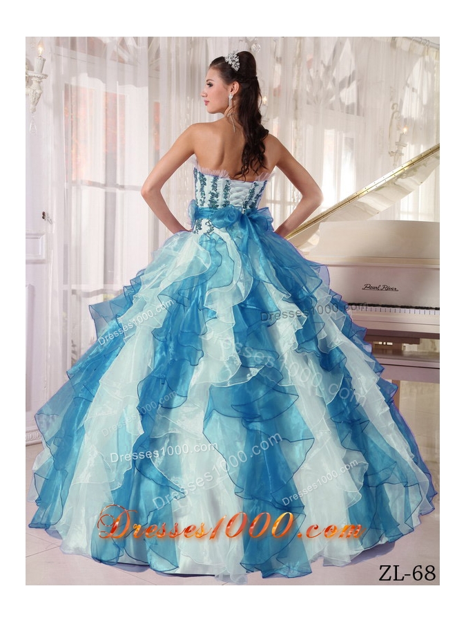 Pretty Colorful Puffy Strapless Beading Quinceanera Dress for 2014