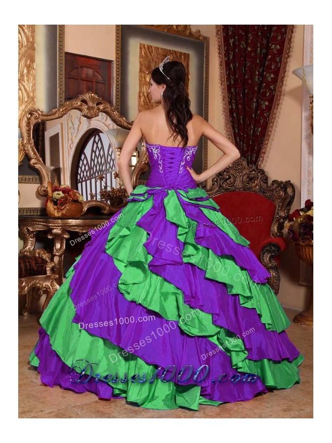 Puffy Embroidery Quinceanera Dresses in Multi-color Strapless
