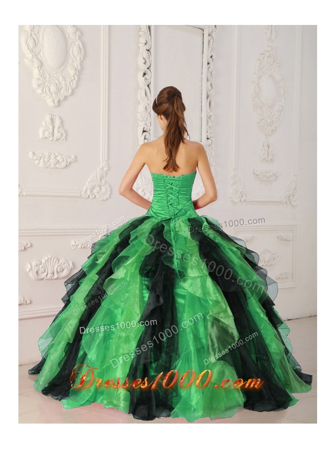 2014 Lovely Multi-color Puffy Strapless Appliques and Ruffles Quinceanera Dress