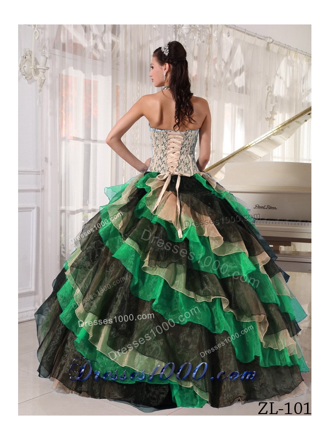 2014 Multi-color Puffy Strapless Appliques and Beading Quinceanera Dresses