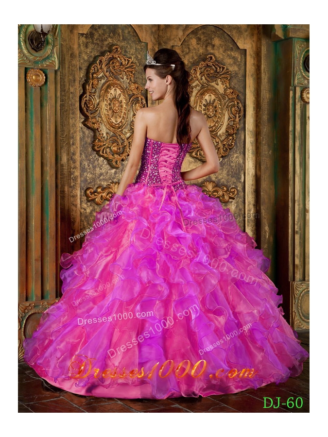 2014 Multi-Color Puffy Strapless Beading and Ruffles Quinceanera Dresses