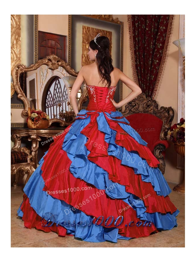2014 Multi-color Puffy Strapless Embroidery Quinceanera Dresses