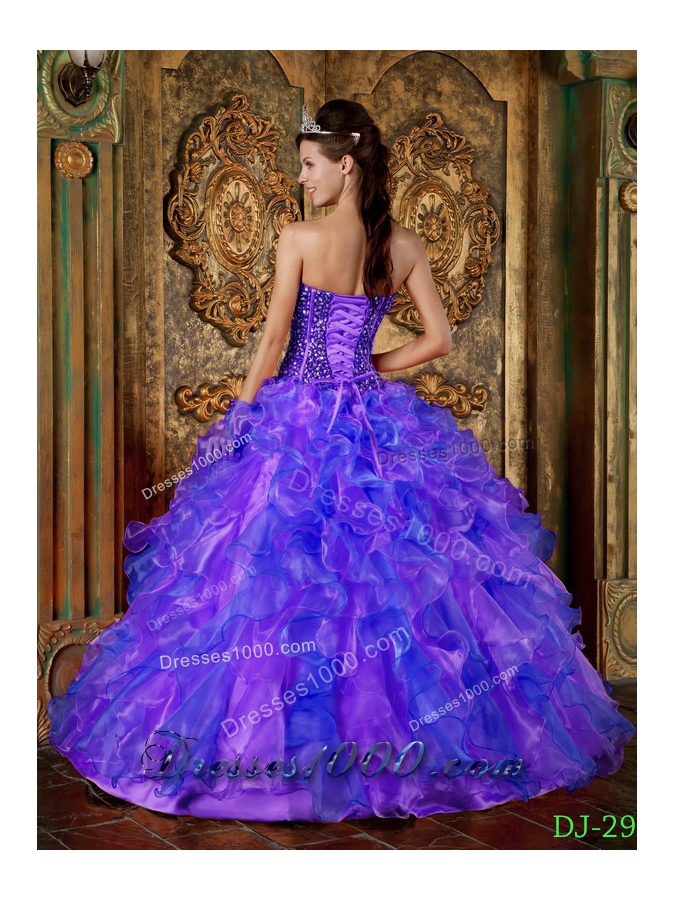 2014 New Style Multi-Color Strapless Beading and Ruffles Quinceanera Dresses