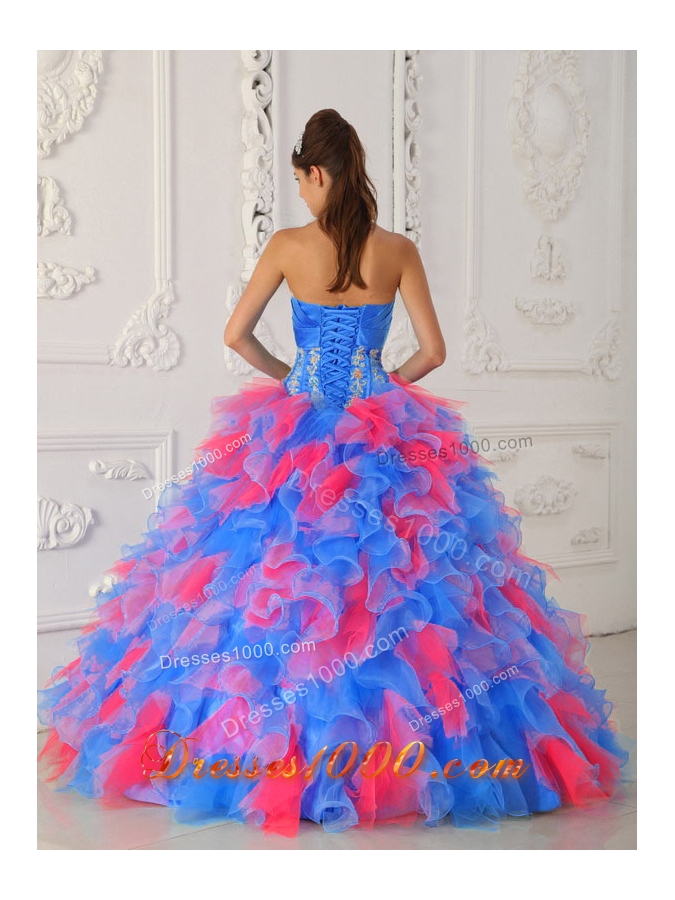 2014 Pretty Multi-color Puffy Strapless Appliques and Quinceanera Dresses