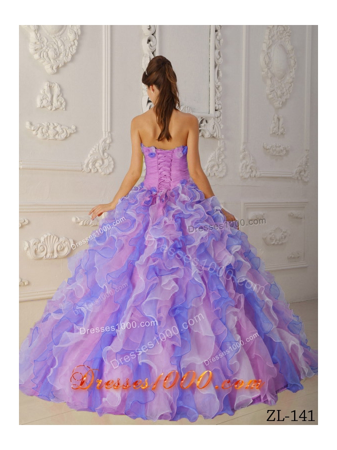 2014 Pretty Multi-Color Puffy Strapless Ruffles Quinceanera Dresses