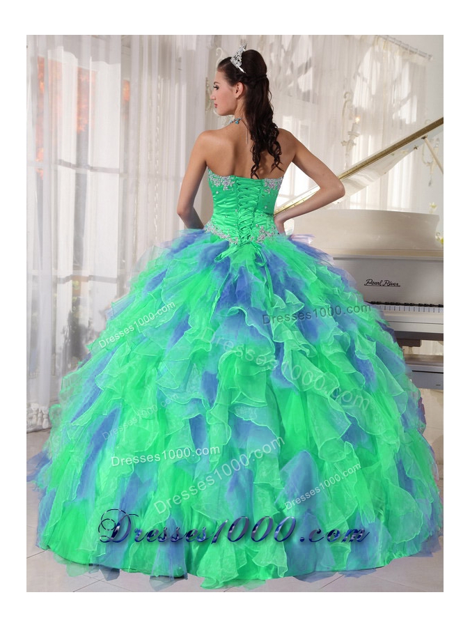 2014 Quinceanera Dresses in Colourful Sweetheart Ruffles and Appliques