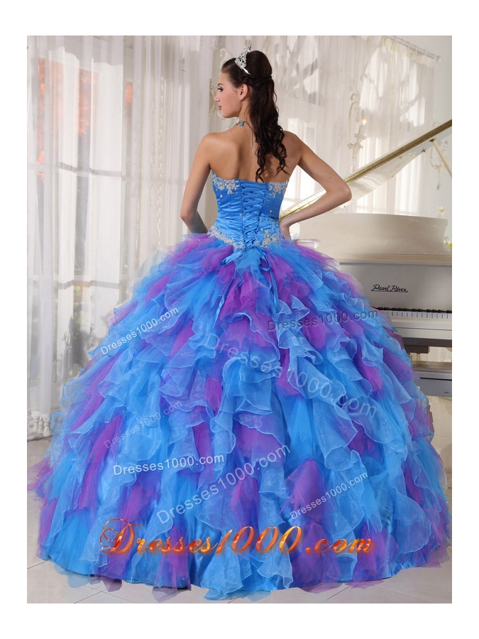 Elagant Sweetheart Appliques and Ruffles Organza Quinceanera Dresses for 2014