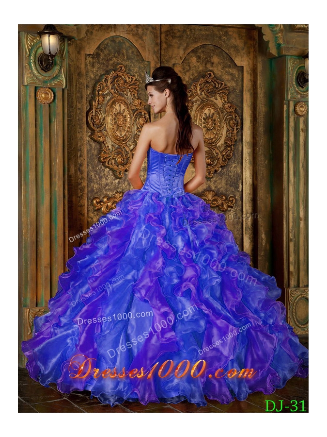 Elegant Ball Gown Strapless Ruffles 2014 Quinceanera Dresses with Beading