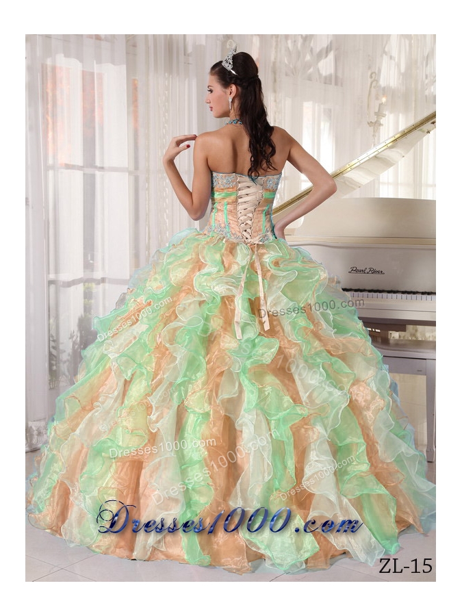 Exquisite Multi-color Puffy Sweetheart 2014 Appliques Quinceanera Dresses with Ruffles