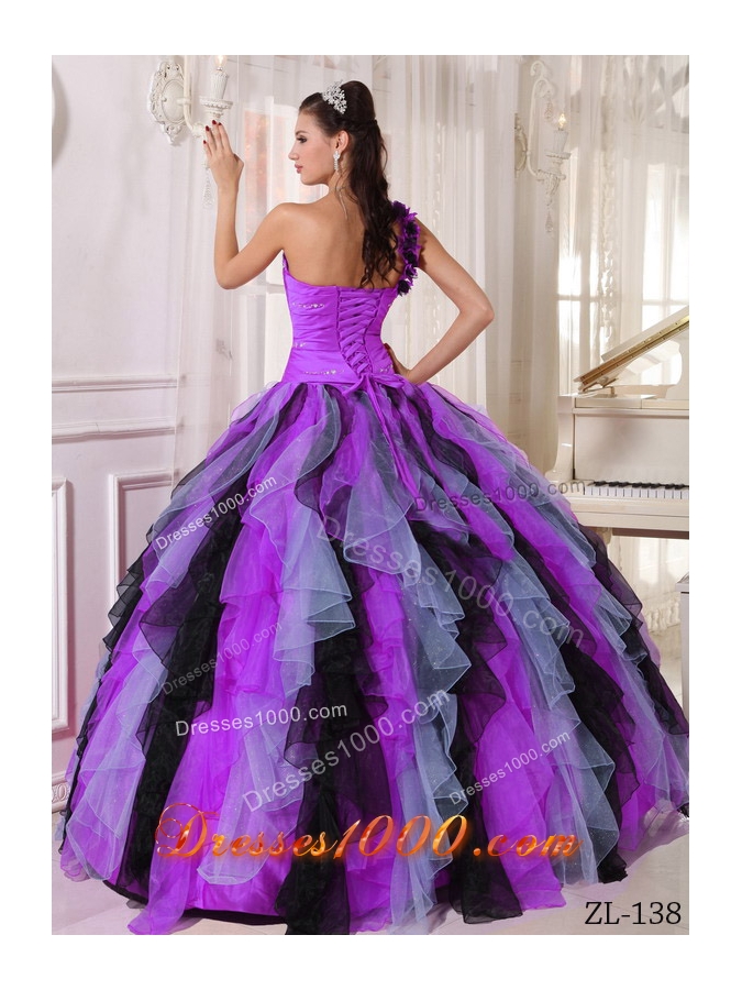 Puffy One Shoulder Beading and Ruffles Quinceanera Dresses for 2014