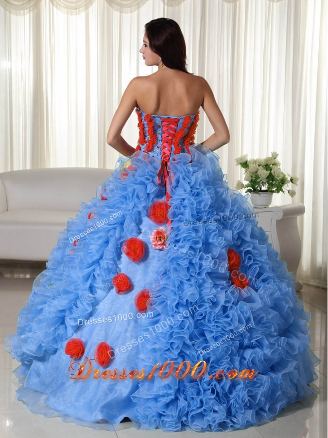 2014 Aqua Puffy Strapless Long Quinceanera Dresses with Beading
