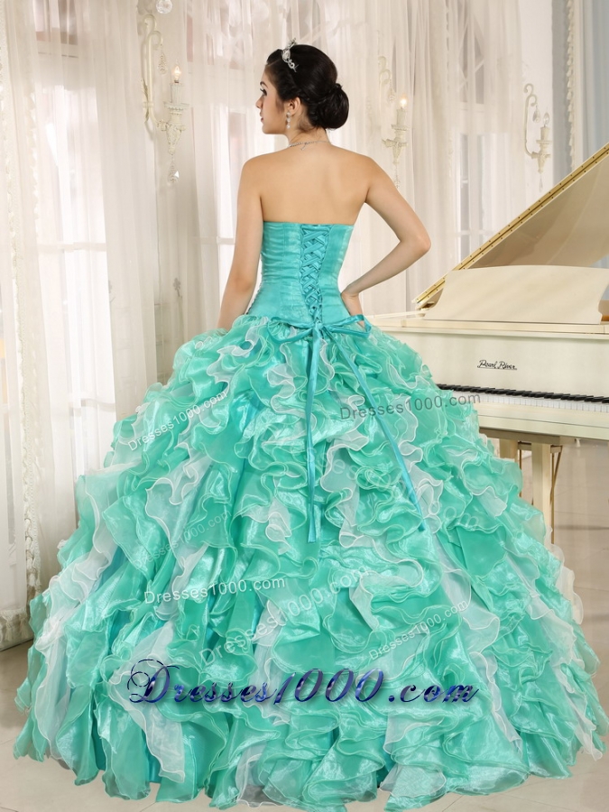 Beautiful Apple Green Beading and Ruffles Custom Made 2014 Quinceanera Dresses