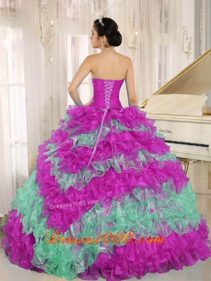 Beautiful Multi-color Ruffles and Appliques 2014 Quinceanera Dresses Sweetheart
