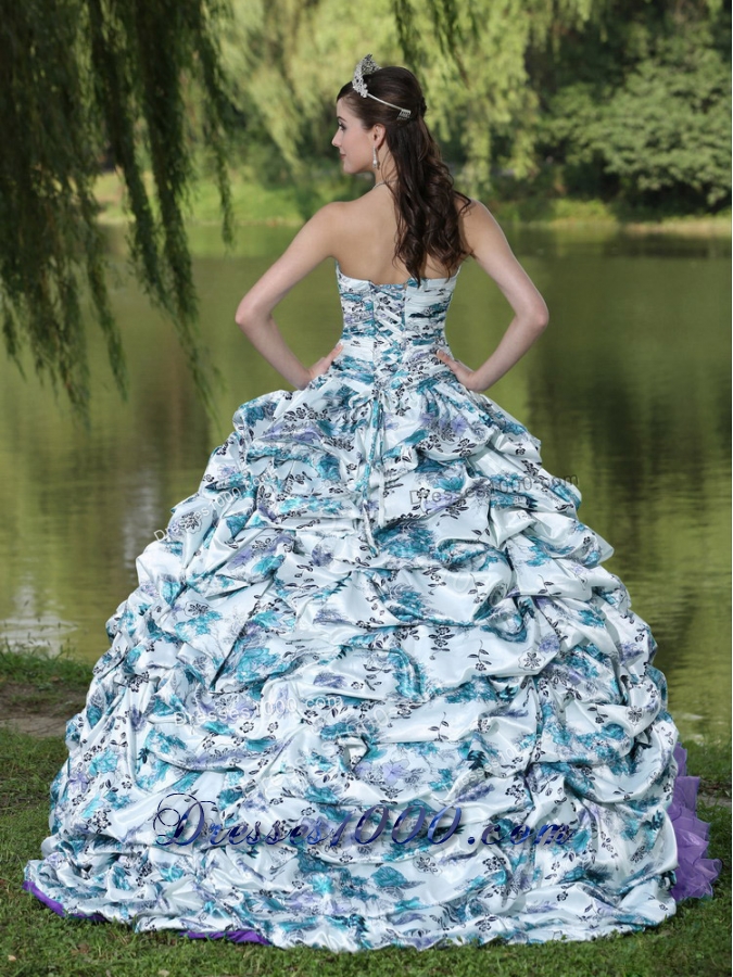 Colorful Beading Pick-ups Ruffles Brush Train 2014 Quinceanera Dresses