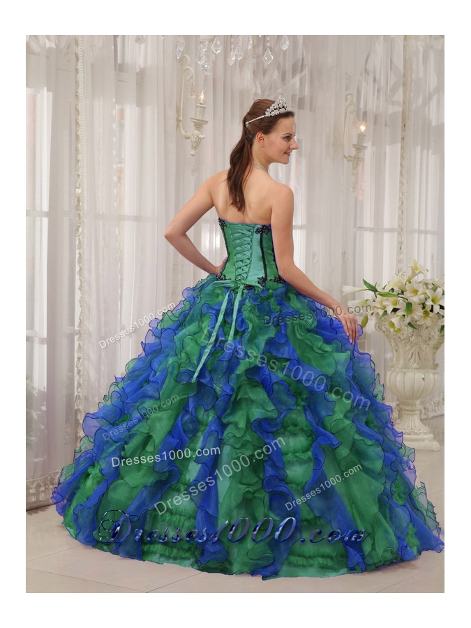 New Style Multi-colored Puffy Sweetheart Appliques Quinceanera Dresses for 2014