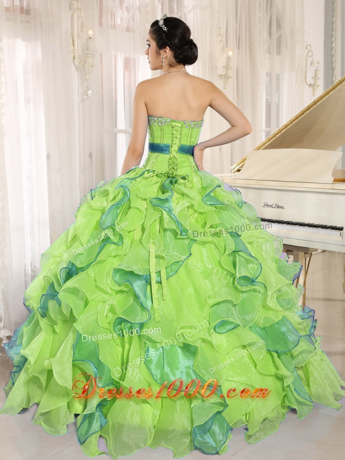 Stylish Multi-color Sweetheart Ruffles Appliques 2014 Quinceanera Dresses
