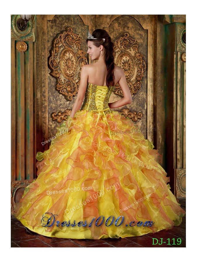 2014 Multi-Color Puffy Strapless Beading and Ruffles Quinceanera Dresses