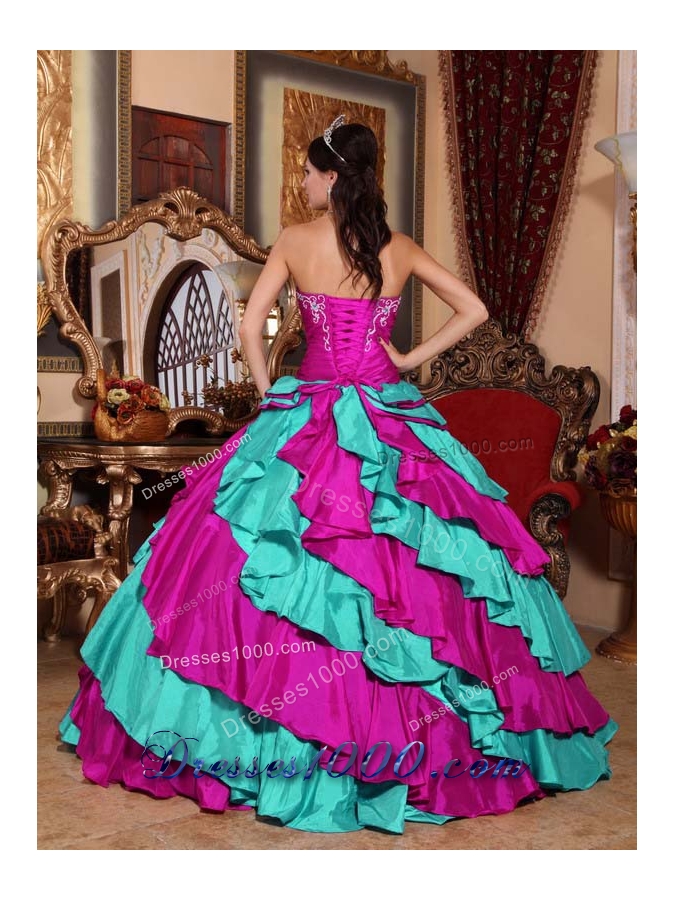 2014 Multi-color Puffy Strapless Quinceanera Dresses with Embroidery