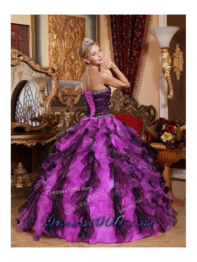 2014 Multi-Color Puffy Sweetheart Beading and Ruffles Quinceanera Dresses