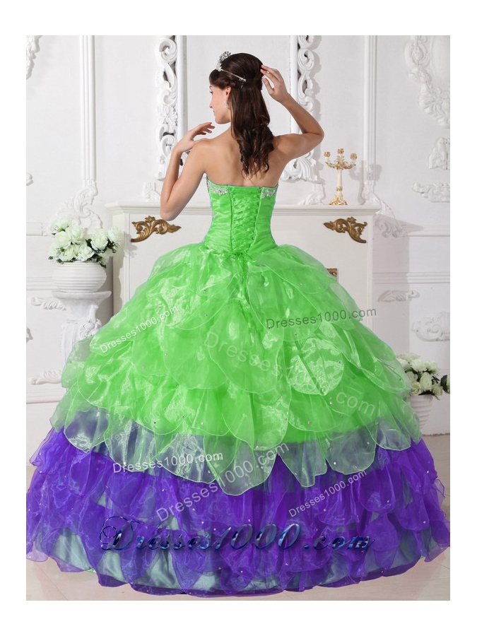 Colorful Puffy Strapless 2014 Spring Appliques Quinceanera Dresses