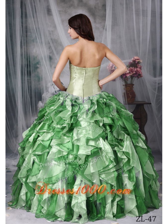 Colorful Puffy Sweetheart Beading and Ruffles Long Quinceanea Dress for 2014