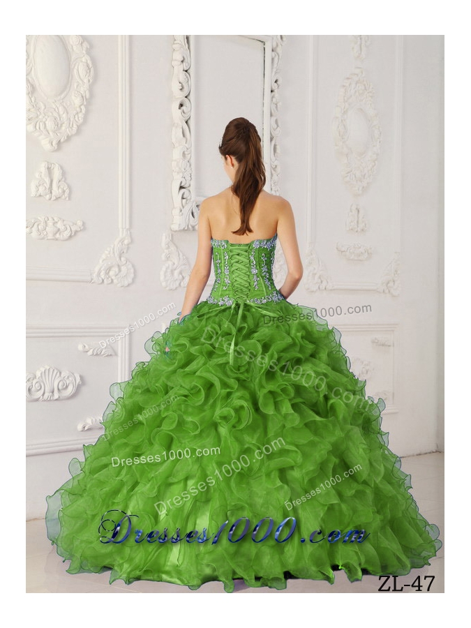 Fashionable Green Puffy Sweetheart with Appliques Quinceanera Dress for 2014