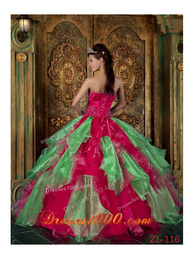 Hot Pink Puffy Strapless 2014 Beading and Ruffles Quinceanera Dresses