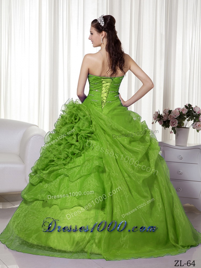 Inexpensive Puffy Sweetheart with Beading and Ruffles for 2014 Quinceanera Dress