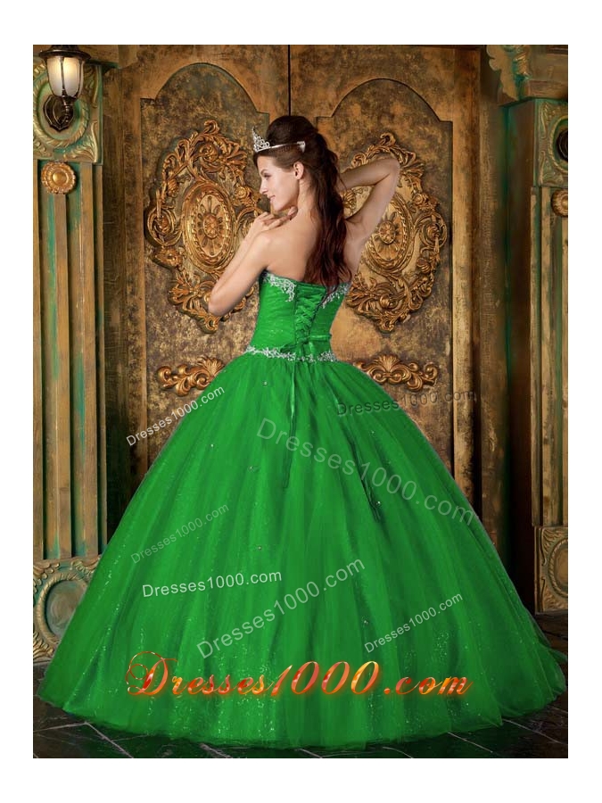 Lovely Princess Sweetheart with Beading for 2014 Green Quinceanera Dress