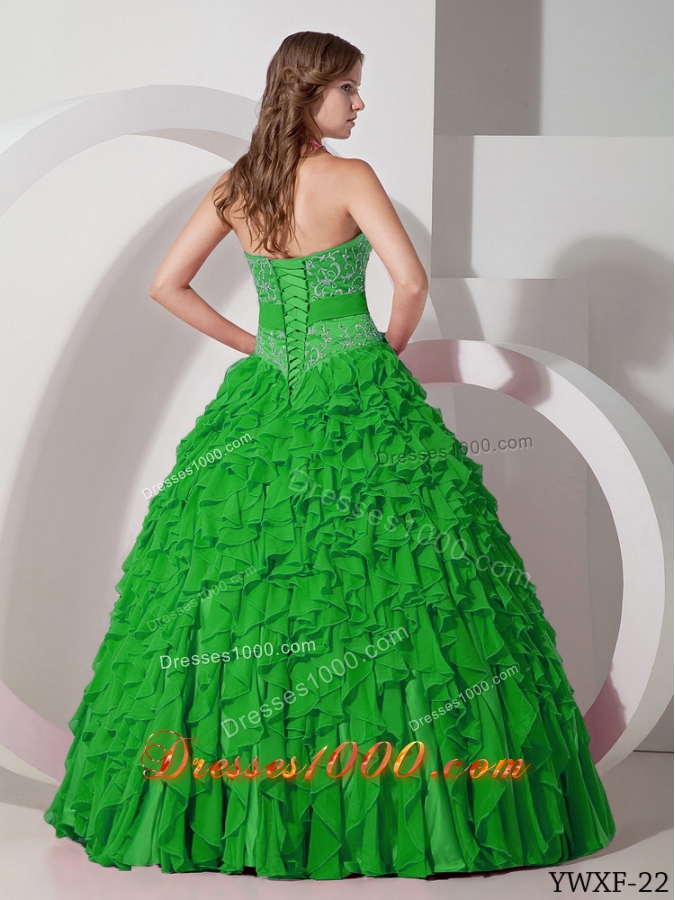 Modest Puffy Halter Ruffles and Embroidery for 2014 Quinceanera Dress with Bow