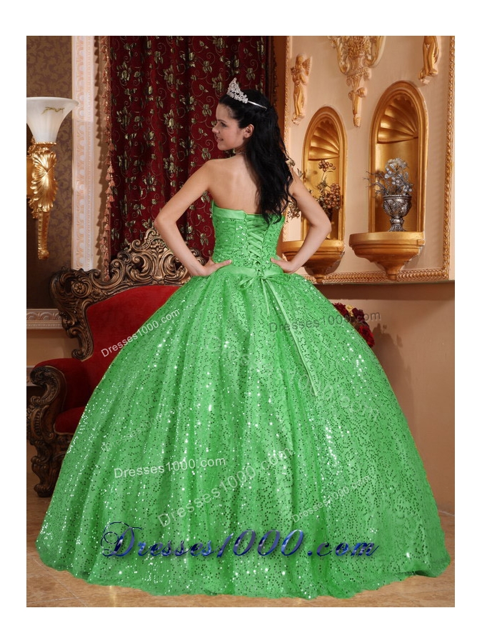 Pretty Green Puffy Sweetheart with Beading for 2014 Sequin Quinceanera Dress