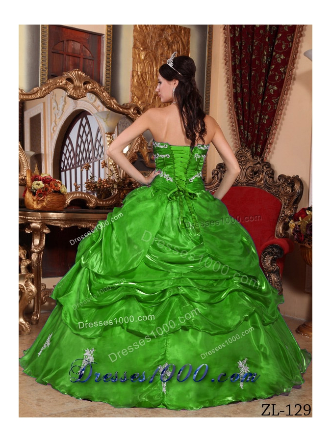 Romantic Green Puffy Strapless with Appliques Quinceanera Dress for 2014
