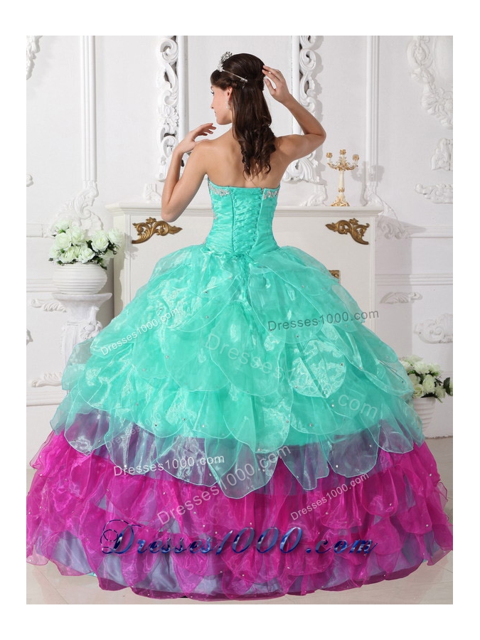 2014 Colorful Puffy Strapless Quinceanera Dresses with Appliques