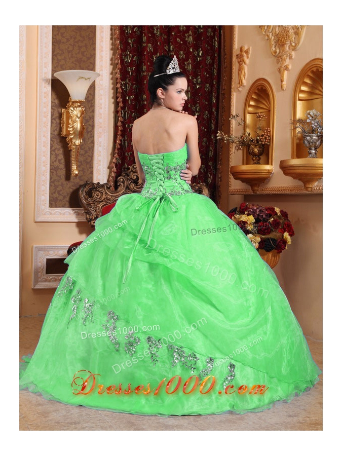 2014 Gorgeous Puffy Sweetheart Green Quinceanera Dress with Appliques and Beading