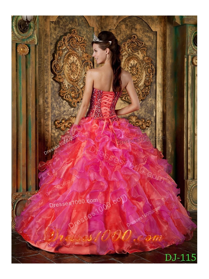 2014 Multi-Color Puffy Strapless Beading and Ruffles Quinceanera Dresses