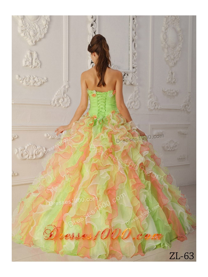 2014 Multi-Color Puffy Strapless Ruffles Quinceanera Dresses