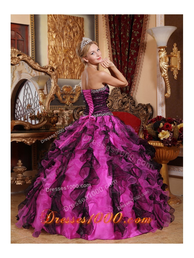 2014 Multi-Color Puffy Sweetheart Beading and Ruffles Quinceanera Dresses