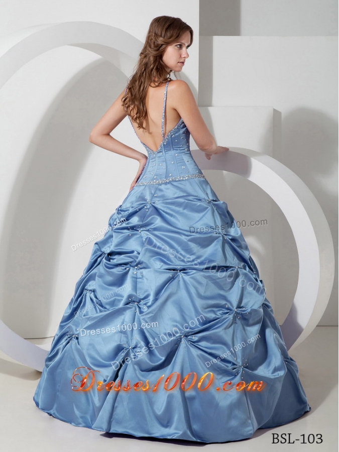 2014 Princess Spaghetti Straps Beading Quinceanera Dresses with Pick-ups
