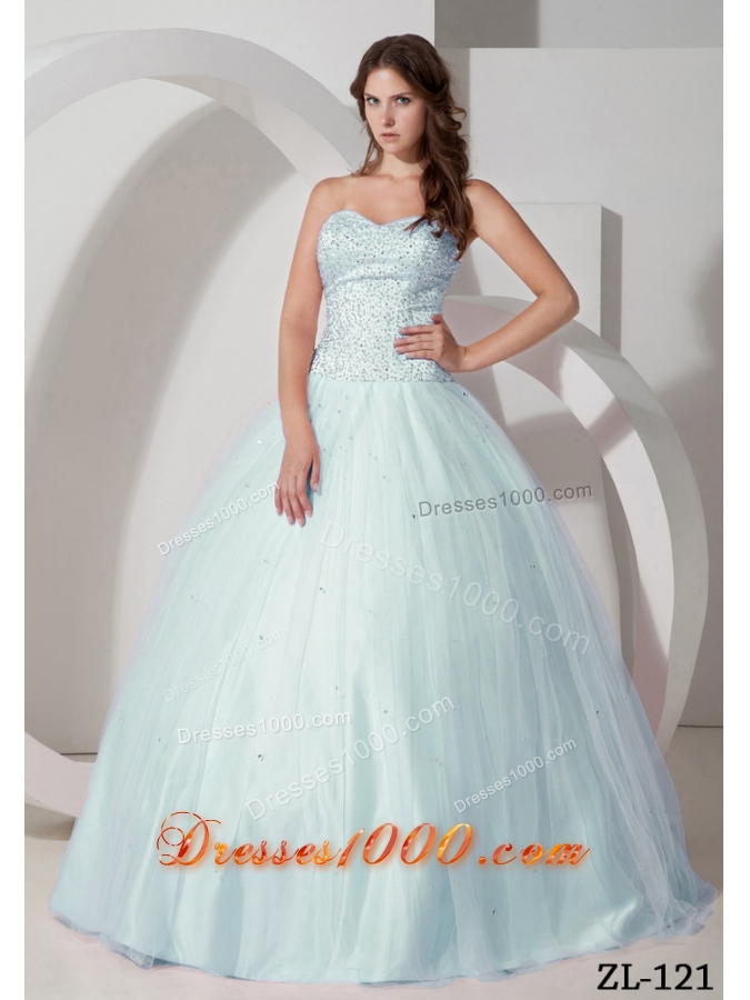 2014 Puffy Sweetheart Beading Quinceanera Dresses in Light Blue